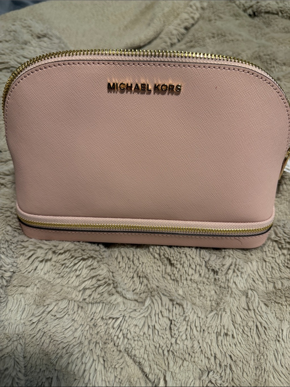 Michael Kors Blush Pink Dome Cosmetic Case with Gold Hardware